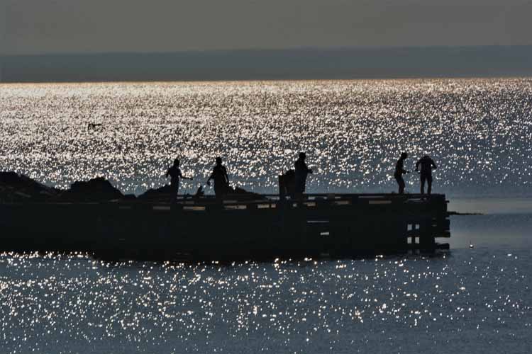 silhouette, fishermen on dock
